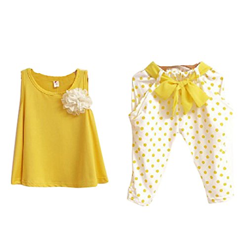Internet Baby Girl Dot Clothing Set Vest + Pencil Pants 1-6 Years (130/5-6Y, Yellow)