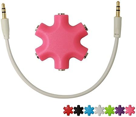 Snowflakes Shape 6-way 3.5mm Stereo Audio Headset Hub Splitter Up to 5 Headphones For iPhone 4 4S 5 5S 6 6Plus iPad iPod Touch Mp3 Mp4 Samsung HTC Blackberry LG Huawei Xiaomi (Pink)