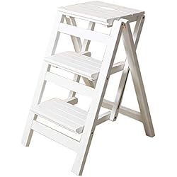 Escalera de mano Taburete Plegable De Madera, Banqueta Multifuncional Banco De Zapatos, 2 Pasos, 3 Pasos, 4 Pasos, Blanco (Tamaño : 3-Step)