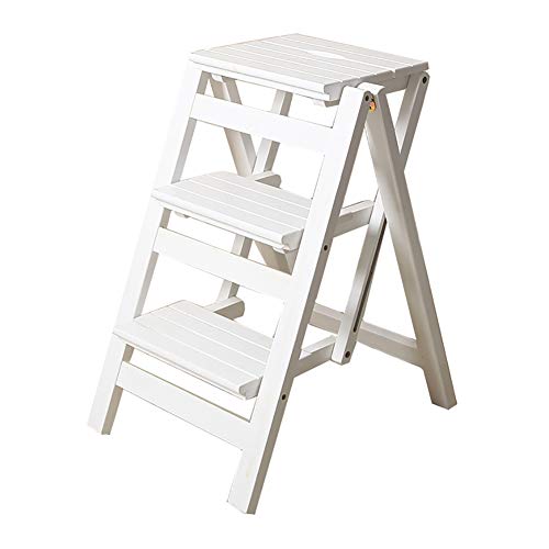 Escalera de mano Taburete Plegable De Madera, Banqueta Multifuncional Banco De Zapatos, 2 Pasos, 3 Pasos, 4 Pasos, Blanco (Tamaño : 3-Step)