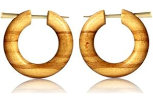 CHICNET Chic-Net - Orecchini a cerchio in legno d'ulivo con punzone in corno maculato, realizzati a mano, Legno