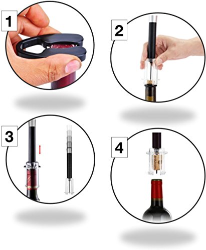 KORKENZIEHER LUFTDRUCK INNOV4TO + FOLIENSCHNEIDER: Profi-Weinöffner, innovativ, keine Korken-Schäden, schnell, effizient, ohne Anstrengung & Bekleckern, handlich, qualitativ, edel • Weinöffner, Korkenzieher, Flaschenöffner, corkscrew, Wein-Flaschenöffner, Korkenheber - 4