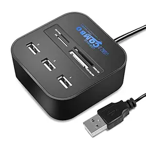 SPIN CART USB Hub Card Reader 2.0 Combo with 3 USB Ports & High Speed Reading, Camera Memory Card Reader for MS Duo SD/MMC M2 Micro SD/TF Cards