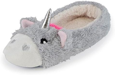 LADIES GIRLS 3D UNICORN FLEECE BALLERINA SLIPPERS PINK GREY Size 3/4 5/6 7/8
