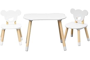 Rebecca Mobili Set Tavolino e 2 Seggiole per Bambini, Tavolo Bimbi con Sedie, Bianco Marrone, MDF Pino, per Cameretta Montessori - Misure: 44 x 60 x 56 cm / 47 x 30 x 28 cm - Art. RE7137