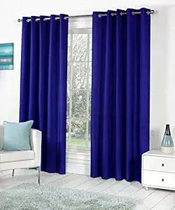 GOYCORS Modern Polyester Long Crush Plain 2 Piece Curtain Set - (Door_8Ft, Blue)