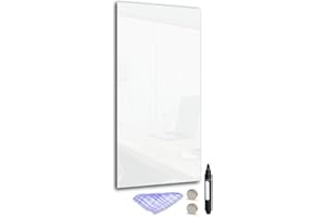 DekoGlas Magnettafel 'Weiß' aus Glas 60x30cm, Memoboard inkl. Stift, Tuch & Magnet, Metall-Pinnwand für Küche & Büro