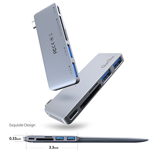 GN21B Typ-C Hub USB C Adapter mit 1 USB-C Anschluss (Stromversorgung), 1 SD-Karte Steckplatz, 1 Mikro-SD Steckpatz und 2 Superspeed USB 3.0 Ports Aluminiumgehäuse geeignet für MacBook, MacBook Pro, Google Chromebook, Hua Wei Matebook (Grau) - 4