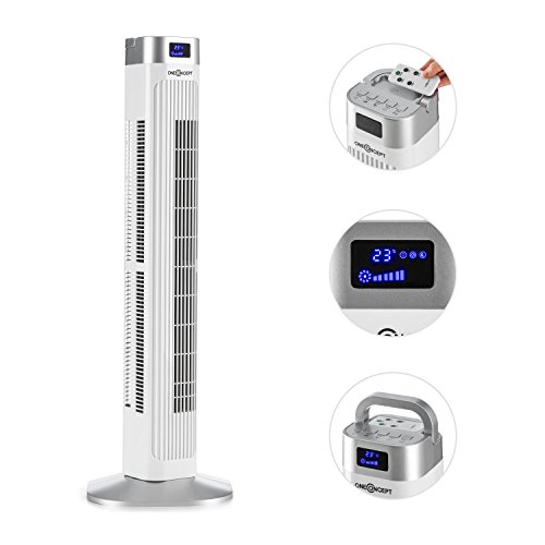 oneConcept • Hightower 2G • Säulenventilator • Standventilator • Turmventilator • mit Fernbedienung • 50 Watt • Timer • 3 Geschwindigkeiten • 3 Ventilationsmodi • Schwenkfunktion • LED-Display • Innenraumtemperaturanzeige • Turmbauweise • weiß - 5