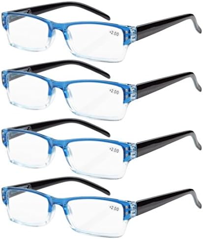 Eyekepper Men's Unisex 4-pack Spring Hinges Rectangular Reading Glasses Reading Glasses