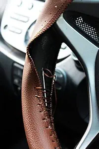 BIGZOOM Tan Colour Art Leather Car Steering Wheel Cover for Honda Brio