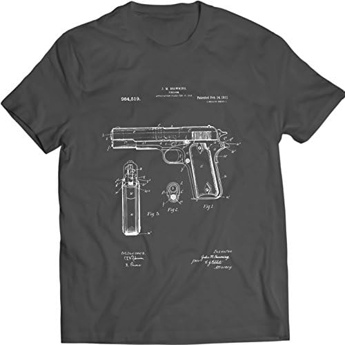 NasShop Colt 1911 Pistol Patent T-Shirt Weapon Tee (XL, Charcoal)