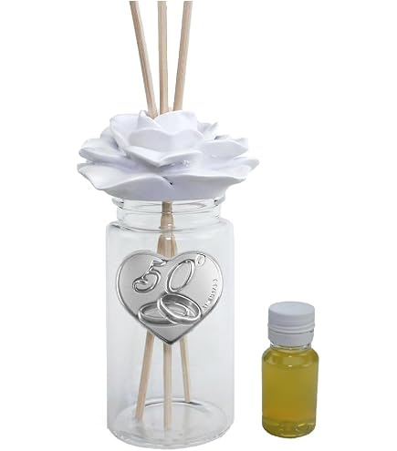 Kit 12 Profumatori Per Ambienti Con Fiore In Cristallo E Quadrifoglio - Bomboniera Nozze D'Oro 50° Anniversario Compleanno