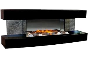 CHEMIN'ARTE Chimenea eléctrica de Pared con calefacción Lounge Negra, Efecto de Llama Leds - Chimenea Decorativa bajo Consumo - Mando a Distancia