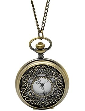 Souarts Antik Nostalgie Design Filigran Taschenuhr mit Gravur Batterie Bronze Blumen Motiv