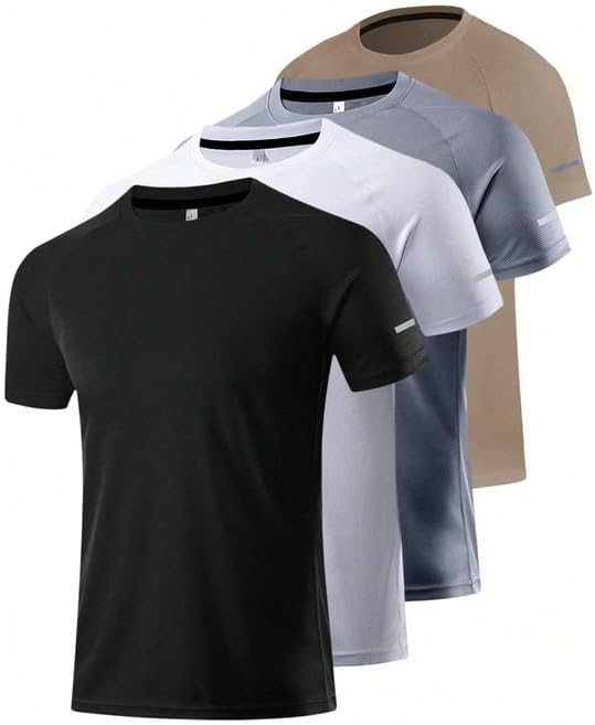 Paquete de 4 camisetas de manga corta para hombre, de secado rápido, cuello redondo, atlético, correr, gimnasio, entrenamiento, camiseta de manga corta