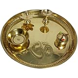 MOZO HUB Beautiful Pooja Thali with Golden Finish for Home Office (28 cm)