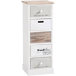IDIMEX Chiffonnier Salva Commode 5 tiroirs en Bois de Paulownia Style Shabby Chic Vintage Rustique Blanc