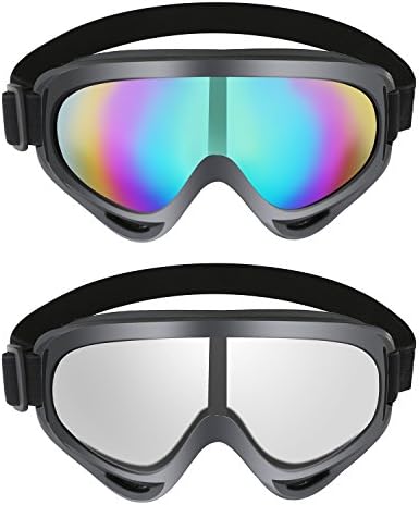 Ski Goggles, Morric 2Pcs Snowboarding Goggles Skate Glasses Anti-wind Ski Glasses Motorcycle Goggles Riding Goggles Eyewear for Adult Skiing, Skating, Motorcycling and Riding (Colorful &amp; Clear)