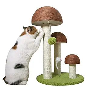 PetnPurr Mushroom Cat Scratching Post with Mouse Toy and Dangling Ball ? Handcrafted with Durable Sisal Materials to Protect Your Furniture