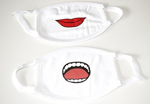 deal from home Adults And Teenagers Trendy And Funky Face Mask Set for Dust and Pollution Protection(made of 100% cotton, Set of two animated stylish white face masks