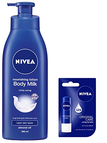 NIVEA Nourishing Body Milk, 400ml With Free NIVEA Original Care Lip Balm, 4. 8g