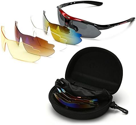 Men's Sports Sunglasses Polarized Cycling Glasses with 5 Colour Lenses for Men Women Cycling Baseball Running Fishing Skiing Driving Golfing Camping Sports and Outdoors Activities Glasses Eyewear Shades 0089 (Red)