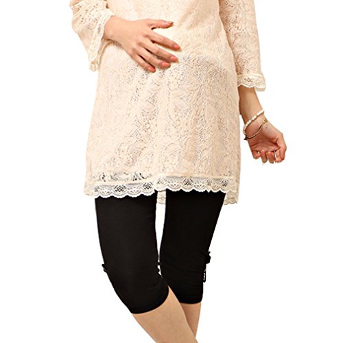 Liang Rou Maternity Ultra Thin Stretch Adjust Waistband Cropped Leggings Color Black
