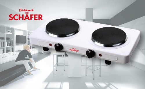 Preisvergleich Produktbild Schäfer Hochwertige Doppel Kochplatte weiß Elektro Herdplatte Kochfeld 2000 Watt