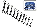 um 15° gekröpft 10 teiliges Set Ring-Maulschlüssel extra kurz aus Chrom-Vanadium Stahl