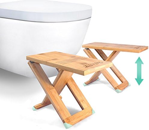 RELAXX Toilet Stool - Folding Bamboo Squat Stools - 7", 8", 9" Easy Adjustable - The Original Portable Bathroom Footstool (One Pair)