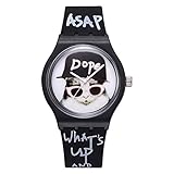 Goodtimes28 Coole Jungen Mädchen Buchstaben Katze ohne Zahlen Analog Quarz Silikon Band Armbanduhr weiß