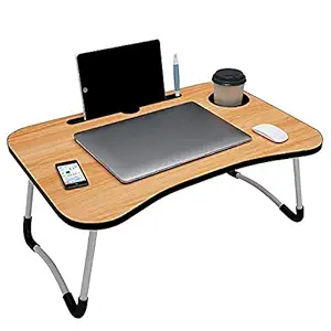 Shree Krishna Sales Foldable Wooden Laptop Bed Tray Table, Multifunction Lap Tablet Desk with Cup Holder, Perfect for Eating Breakfast, Reading Book, Working, Watching Movie On Bed.