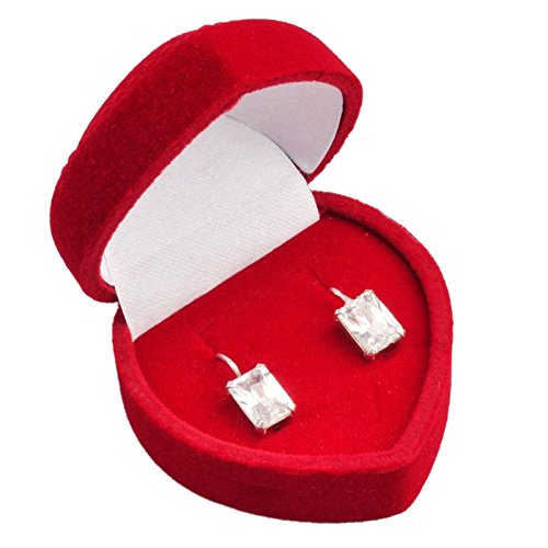 EYS Samt Herz Schmuck-Etui rot für Ohrringe 47 x 47 x 35 mm – Schachtel Schatulle Box Geschenk-Verpackung EYSBOX - 2