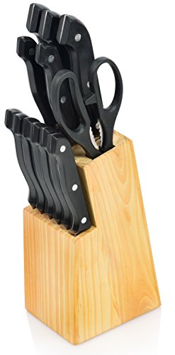 Bluespoon Messerblock 'Basis' aus Holz mit 11 Messern und Schere | Perfektes Starterset für Singles und Studenten | Komplettausrüstung für alle täglich anfallenden Kochtätigkeiten