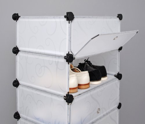 ts-ideen Schuhschrank Kinderregal Flur SteckSchuhschrank Kinderregal Flur Steck Regal Standregal Schuhregal Sideboard in transparentem Weiß mit Muster mit schwarz lackierten Metallstäben - 5