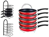 Fácil de montar. EVER RICH ® - Organizador de ollas con altura ajustable, 5 estantes, para cocina, armario de cocina, encimera, encimera (negro) (Black)