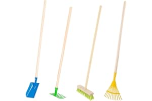Rekord – Gartengeräte-Set für Kinder – 4-teilig, stabil aus Metall mit Holz-Stiel – Schaufel, Harke, Rechen & Kinderbesen – Gartenspielzeug für kleine Gärtner – Garten-Set & Gartenwerkzeug