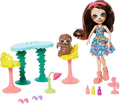 enchantimals Coffret la Manucure du Paresseux, Mini-poupée Sela et Figurine Animale Treebody, Accessoires inclus, Jouet pour Enfant, Gfn54