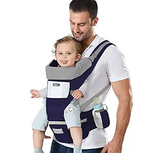 SNOWIE SOFT Baby Carrier with Lumbar Support - 360 All-Position Baby Wrap Carrier - 6-in-1 Front and Back Backpack Carrier for Breastfeeding, Newborn,Infant,Toddler(7-66 Lb) Blue