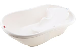BABYWALZ baby-walz Deluxe White Bathtub - Ergonomically Shaped - Non-Slip Seat - with Temperature and Water Level Indicator - Suitable from Birth - Made in Italy