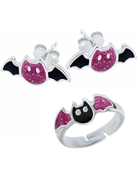 SL-Silver Set Kinderohrringe und Kinderring kleine Fledermaus 925 Silber in Geschenkbox