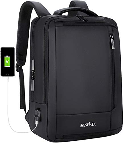 Preisvergleich Produktbild MOSFiATA Laptop Rucksack, Business Rucksack aus Flexibler Baumwolle, Daypack Wasserdicht, Schultasche mit 15,6 Zoll Laptopfach, USB-Ladeanschluss, Trolley-Fixiergurt
