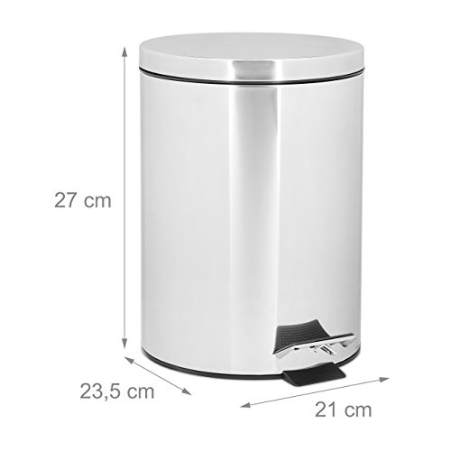 Relaxdays Treteimer 5 L aus Edelstahl H x D: 27 x 20,5 cm Abfalleimer in Metall-Optik als Abfallbehälter und Tretmülleimer für Küche und als Kosmetikeimer im Bad Tretmülleimer, silber - 4