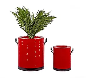 AMNA Gardens Metal Planter Decorative Modern Plant Stand Flower Pot with Black Fixed Handles | for Balcony, Living Room, Bedroom,Indoor and Outdoor, 14 INCH, 10 INCH (Red)