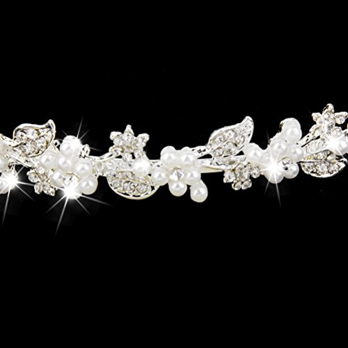 Tinksky Hochzeit Braut Strass Haarreifen mit Pearl verziert Tiara Haar Haarspangen Silber Haar Schleife - 3