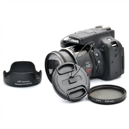 Accessoires Kit  Kit de d  marrage  entr  e  zubeh  rkit  Starterkit pour Canon PowerShot SX50  HS  Objectif 58  mm Adaptateur  Filtre  Pare-Soleil  couvercle 