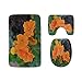 Produktbild Orange Blume mit grünen Blättern Badteppich-Matten Set 3-teilige, weiche Duschbadeteppiche, Umrissmatte und WC-Sitzdeckelabdeckung Rutschfeste maschinenwaschbare Flanell-WC-Teppiche