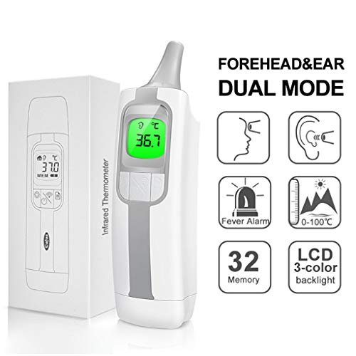 Preisvergleich Produktbild DONGBALA Infrarot Thermometer, Digitales Thermometer Stirn-Ohr-Doppelthermometer Mit Sprachanweisungen Fieberwarnung Für Babys Erwachsene Objekte Und Umgebung (Grau)