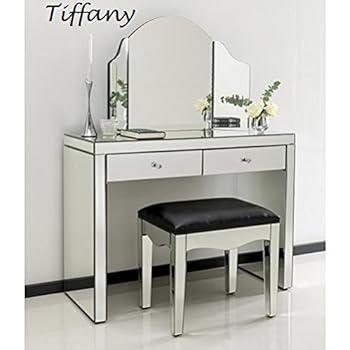 Abreo Mirrored Dressing Table Set With Freestanding Mirror Stool